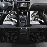 New Zealand Silver Fern Curling Personalised Car Mats Aotearoa Kiwi Ponga Black White Version LT14 Set 4pcs Black - Polynesian Pride