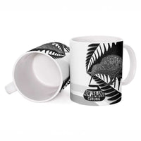 New Zealand Silver Fern Curling Personalised Ceramic Mug Aotearoa Kiwi Ponga Black White Version - Polynesian Pride