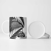 New Zealand Silver Fern Curling Personalised Ceramic Mug Aotearoa Kiwi Ponga Black White Version - Polynesian Pride