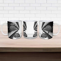 New Zealand Silver Fern Curling Personalised Ceramic Mug Aotearoa Kiwi Ponga Black White Version - Polynesian Pride