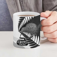 New Zealand Silver Fern Curling Personalised Ceramic Mug Aotearoa Kiwi Ponga Black White Version - Polynesian Pride