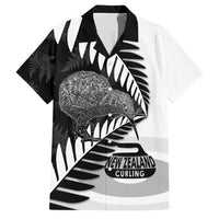 New Zealand Silver Fern Curling Personalised Family Matching Off The Shoulder Long Sleeve Dress and Hawaiian Shirt Aotearoa Kiwi Ponga Black White Version LT14 Dad's Shirt - Short Sleeve Black - Polynesian Pride