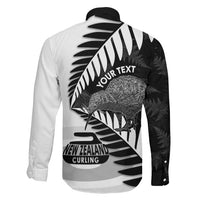 New Zealand Silver Fern Curling Personalised Family Matching Off Shoulder Maxi Dress and Hawaiian Shirt Aotearoa Kiwi Ponga Black White Version LT14 - Polynesian Pride