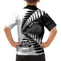 New Zealand Silver Fern Curling Personalised Family Matching Tank Maxi Dress and Hawaiian Shirt Aotearoa Kiwi Ponga Black White Version LT14 - Polynesian Pride