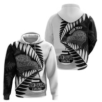 New Zealand Silver Fern Curling Personalised Hoodie Aotearoa Kiwi Ponga Black White Version LT14 - Polynesian Pride