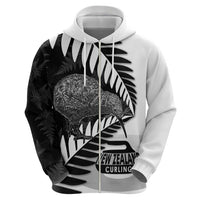 New Zealand Silver Fern Curling Personalised Hoodie Aotearoa Kiwi Ponga Black White Version LT14 - Polynesian Pride