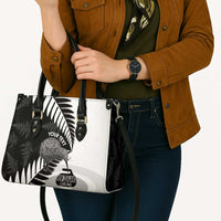 New Zealand Silver Fern Curling Personalised Leather Bag Aotearoa Kiwi Ponga Black White Version LT14 - Polynesian Pride
