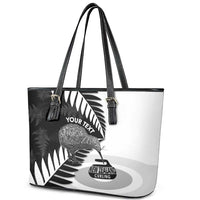 New Zealand Silver Fern Curling Personalised Leather Tote Bag Aotearoa Kiwi Ponga Black White Version - Polynesian Pride