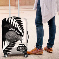 New Zealand Silver Fern Curling Personalised Luggage Cover Aotearoa Kiwi Ponga Black White Version LT14 Black - Polynesian Pride