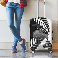 New Zealand Silver Fern Curling Personalised Luggage Cover Aotearoa Kiwi Ponga Black White Version LT14 - Polynesian Pride