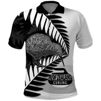 New Zealand Silver Fern Curling Personalised Polo Shirt Aotearoa Kiwi Ponga Black White Version - Polynesian Pride