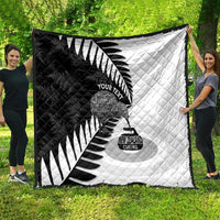 New Zealand Silver Fern Curling Personalised Quilt Aotearoa Kiwi Ponga Black White Version LT14 - Polynesian Pride