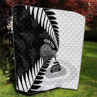 New Zealand Silver Fern Curling Personalised Quilt Aotearoa Kiwi Ponga Black White Version LT14 - Polynesian Pride