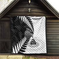 New Zealand Silver Fern Curling Personalised Quilt Aotearoa Kiwi Ponga Black White Version LT14 - Polynesian Pride