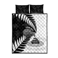 New Zealand Silver Fern Curling Personalised Quilt Bed Set Aotearoa Kiwi Ponga Black White Version - Polynesian Pride