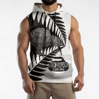 New Zealand Silver Fern Curling Personalised Sleeveless Hoodie Aotearoa Kiwi Ponga Black White Version LT14 - Polynesian Pride