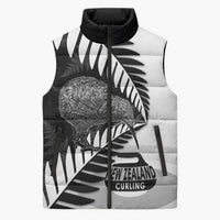 New Zealand Silver Fern Curling Personalised Sleeveless Puffer Jacket Aotearoa Kiwi Ponga Black White Version LT14 Unisex Black - Polynesian Pride