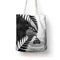 New Zealand Silver Fern Curling Personalised Tote Bag Aotearoa Kiwi Ponga Black White Version - Polynesian Pride