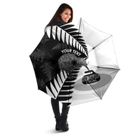 New Zealand Silver Fern Curling Personalised Umbrella Aotearoa Kiwi Ponga Black White Version - Polynesian Pride