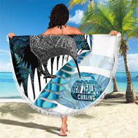 New Zealand Silver Fern Curling Personalised Beach Blanket Aotearoa Kiwi Ponga Paua Shell Version - Polynesian Pride