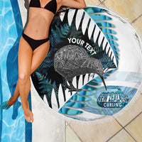 New Zealand Silver Fern Curling Personalised Beach Blanket Aotearoa Kiwi Ponga Paua Shell Version - Polynesian Pride