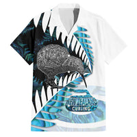 New Zealand Silver Fern Curling Personalised Family Matching Off The Shoulder Long Sleeve Dress and Hawaiian Shirt Aotearoa Kiwi Ponga Paua Shell Version LT14 Dad's Shirt - Short Sleeve Black - Polynesian Pride