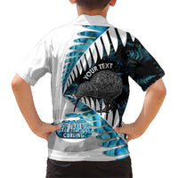 New Zealand Silver Fern Curling Personalised Family Matching Puletasi and Hawaiian Shirt Aotearoa Kiwi Ponga Paua Shell Version - Polynesian Pride