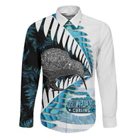 New Zealand Silver Fern Curling Personalised Family Matching Tank Maxi Dress and Hawaiian Shirt Aotearoa Kiwi Ponga Paua Shell Version LT14 Dad's Shirt - Long Sleeve Black - Polynesian Pride