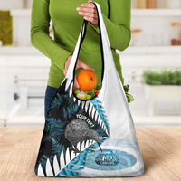 New Zealand Silver Fern Curling Personalised Grocery Bag Aotearoa Kiwi Ponga Paua Shell Version - Polynesian Pride