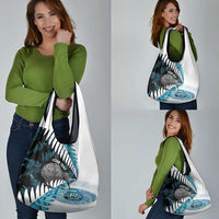 New Zealand Silver Fern Curling Personalised Grocery Bag Aotearoa Kiwi Ponga Paua Shell Version - Polynesian Pride