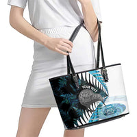 New Zealand Silver Fern Curling Personalised Leather Tote Bag Aotearoa Kiwi Ponga Paua Shell Version - Polynesian Pride