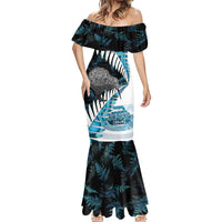New Zealand Silver Fern Curling Personalised Mermaid Dress Aotearoa Kiwi Ponga Paua Shell Version - Polynesian Pride