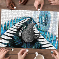 New Zealand Silver Fern Curling Personalised Puzzle Aotearoa Kiwi Ponga Paua Shell Version LT14 - Polynesian Pride