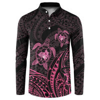 Pink Black Polynesia Floral Sea Turtle Button Sweatshirt - Polynesian Pride