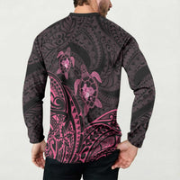 Pink Black Polynesia Floral Sea Turtle Button Sweatshirt - Polynesian Pride