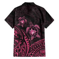 Pink Black Polynesia Floral Sea Turtle Family Matching Off Shoulder Maxi Dress and Hawaiian Shirt LT14 - Polynesian Pride