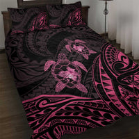 Pink Black Polynesia Floral Sea Turtle Quilt Bed Set - Polynesian Pride