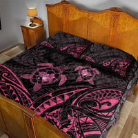 Pink Black Polynesia Floral Sea Turtle Quilt Bed Set - Polynesian Pride