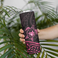 Pink Black Polynesia Floral Sea Turtle Skinny Tumbler LT14 - Polynesian Pride