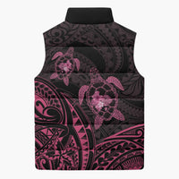 Pink Black Polynesia Floral Sea Turtle Sleeveless Puffer Jacket - Polynesian Pride