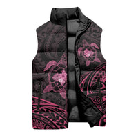 Pink Black Polynesia Floral Sea Turtle Sleeveless Puffer Jacket - Polynesian Pride