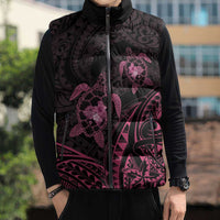 Pink Black Polynesia Floral Sea Turtle Sleeveless Puffer Jacket - Polynesian Pride