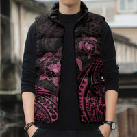 Pink Black Polynesia Floral Sea Turtle Sleeveless Puffer Jacket - Polynesian Pride
