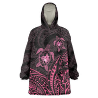Pink Black Polynesia Floral Sea Turtle Wearable Blanket Hoodie LT14 One Size Black - Polynesian Pride