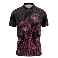 Pink Black Polynesia Floral Sea Turtle Zipper Polo Shirt LT14 Black - Polynesian Pride