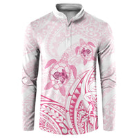 Pink White Polynesia Floral Sea Turtle Button Sweatshirt - Polynesian Pride