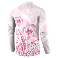 Pink White Polynesia Floral Sea Turtle Button Sweatshirt - Polynesian Pride