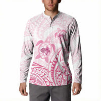 Pink White Polynesia Floral Sea Turtle Button Sweatshirt - Polynesian Pride