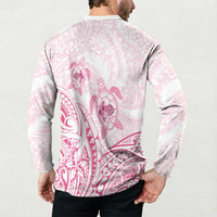 Pink White Polynesia Floral Sea Turtle Button Sweatshirt - Polynesian Pride