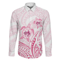 Pink White Polynesia Floral Sea Turtle Family Matching Long Sleeve Bodycon Dress and Hawaiian Shirt LT14 Dad's Shirt - Long Sleeve White - Polynesian Pride